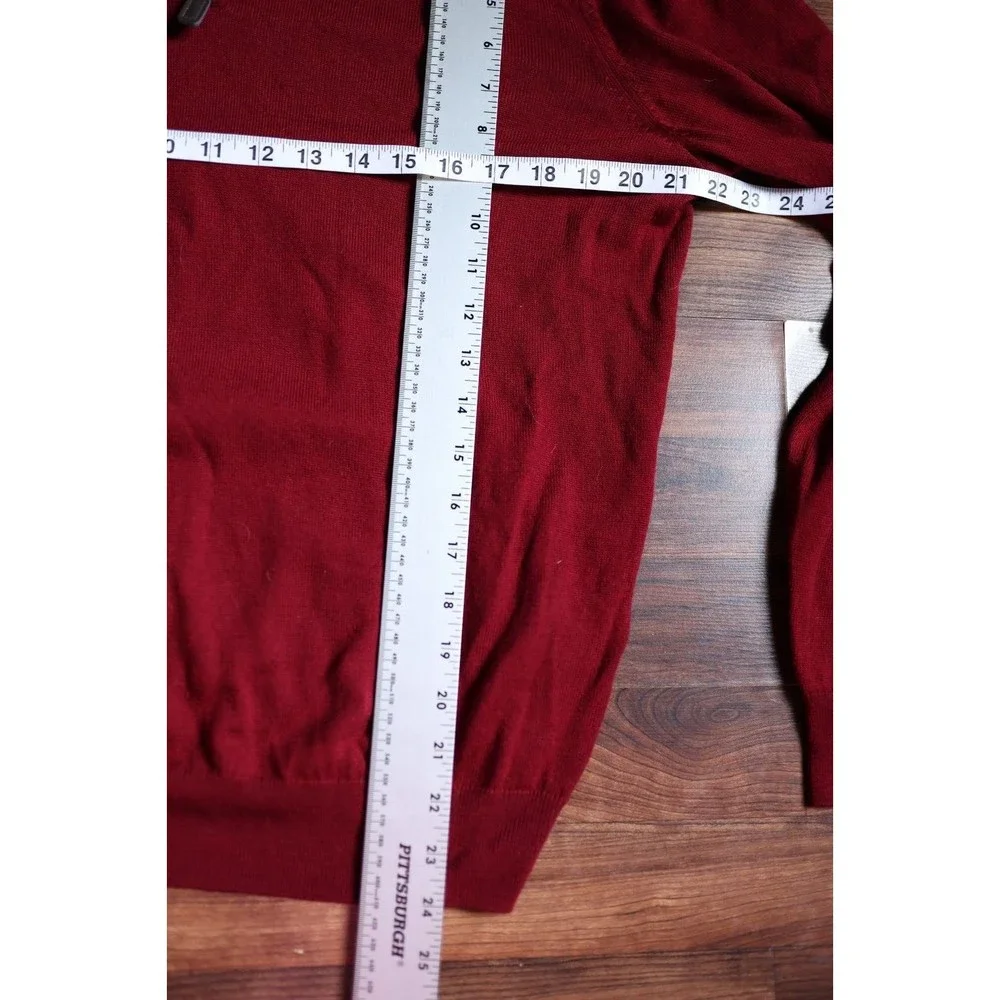 Jos A Bank Traveler Sweater Mens L Burgundy 100% Merino Wool 1/4 Zip Long Sleeve